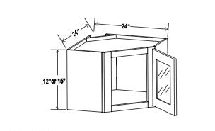 Diagonal Corner Glass Wall Cabinet - 24”W - 1 Shelf