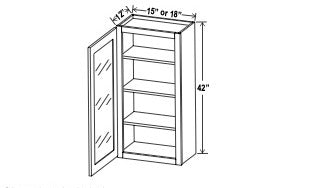 Glass Wall Cabinet - 42”H - 1 Door