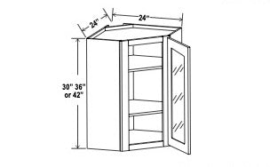 Diagonal Corner Glass Wall Cabinet - 24”W - 2 Shelf