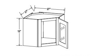 Diagonal Corner Glass Wall Cabinet - 27”W