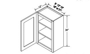 Standard Wall Cabinet - 30”H - 1 Door