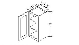 Standard Wall Cabinet - 36”H - 1 Door