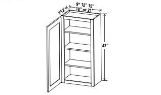 Standard Wall Cabinet - 42”H - 1 Door