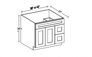 Vanity Sink Base Cabinet - 2 Door, 2 Drawer (on side)