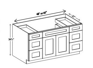 Vanity Sink Base Cabinet - 2 Door, 6 Drawer