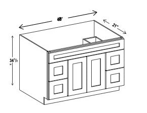 Vanity Sink Base Cabinet - 2 Door, 4 Drawer